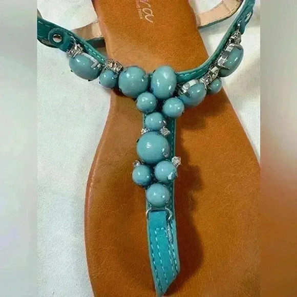 Henry Ferrera Aqua Beaded & Diamond Queen Sandals (Size 8) - Picture 3 of 7